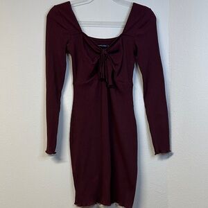 Abercrombie & Fitch Burgundy Bodycon Ribbed Long Sleeve Mini Dress XS